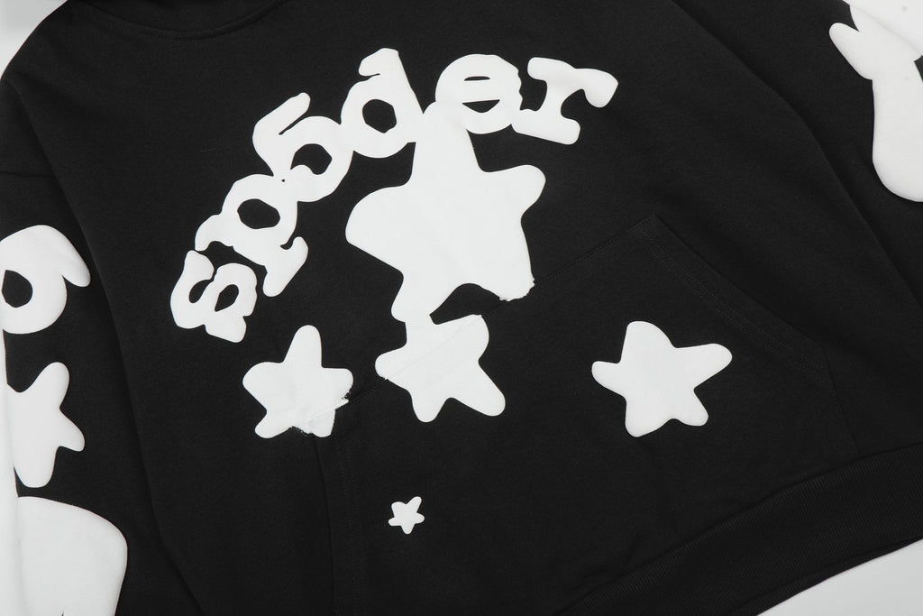 Sp5der Black White Graphic Hoodie & Jogger Matching Set