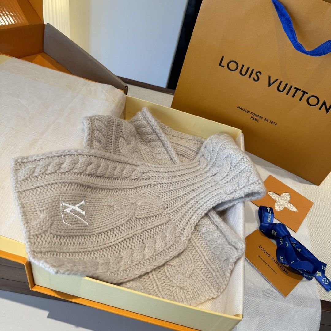 Louis Vuitton Style Cable-Knit Scarf and Beanie Set