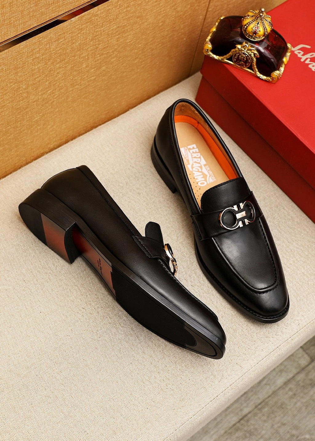 Ferragamo Black Buckle Loafers - Slip-On Construction