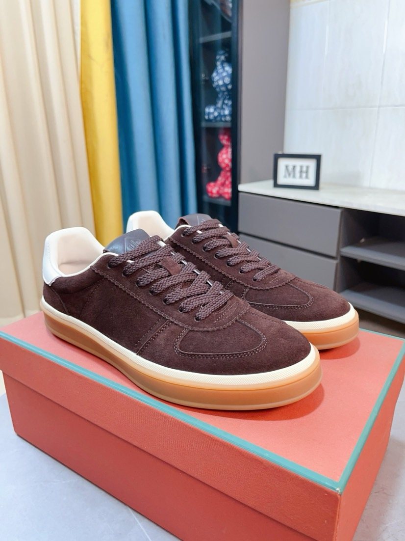 Loro Piana Contrast-Heel Lace-Up Sneakers