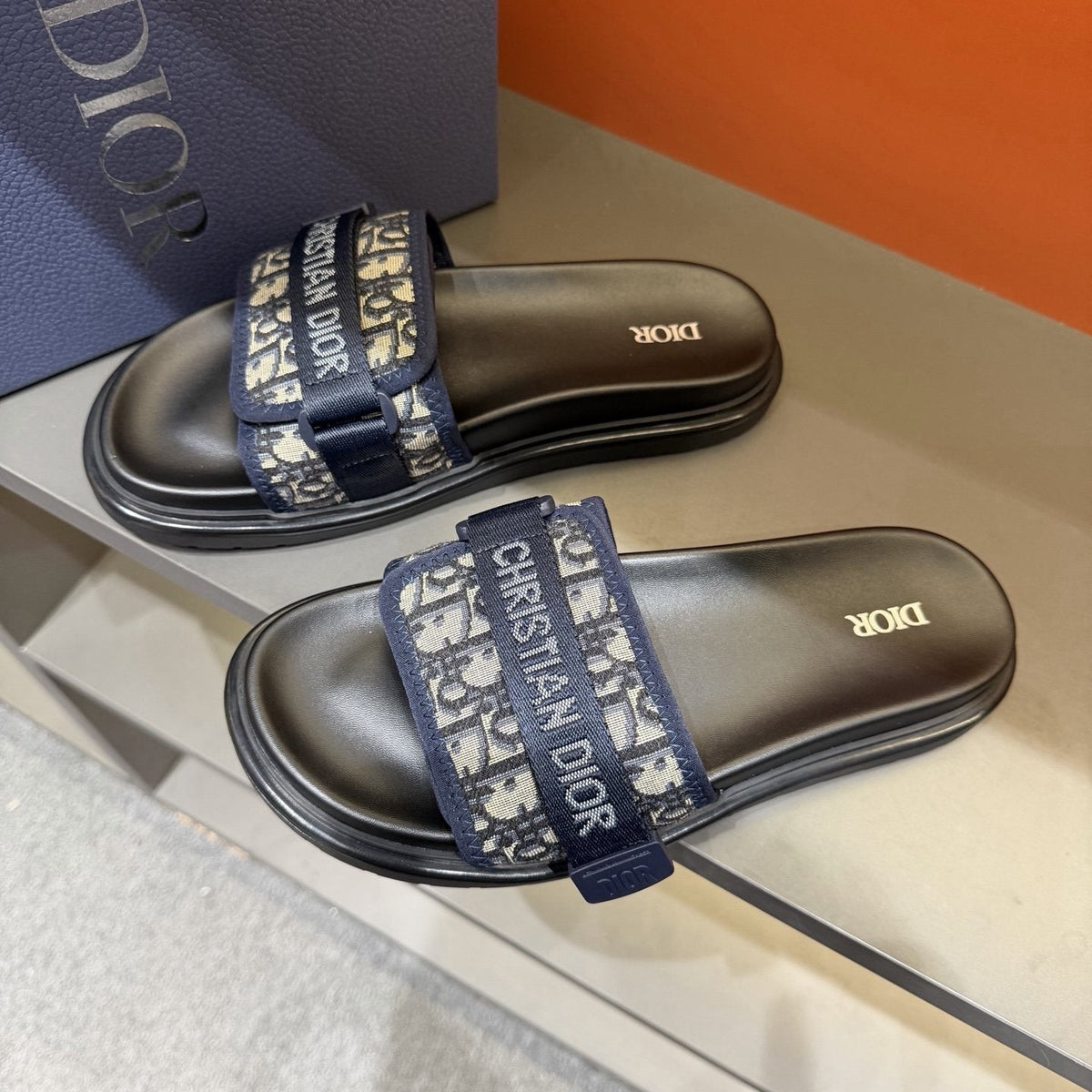 Dior Logo Strap Slide Sandals - Molded Footbed